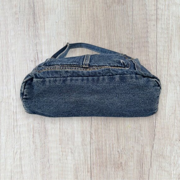 Vintage Y2K Denim Blue Jeans Fabric 2-Section Zip Adjustable Crossbody Purse Bag - Picture 5 of 5